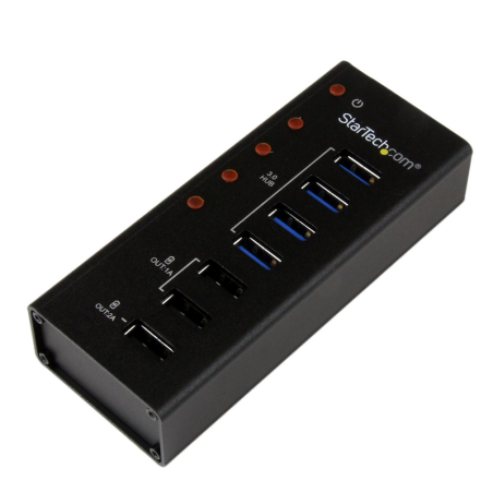 StarTech.com 4 Port USB 3.0 Hub plus 3 Dedicated USB Charging Ports (2 x 1A & 1 x 2A) - Wall Mountable Metal Enclosure~4 Port US
