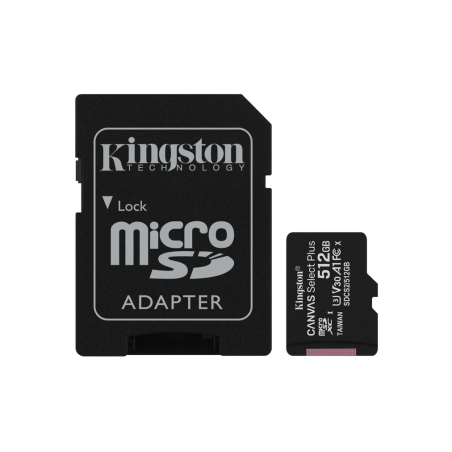 Kingston Technology Canvas Select 512GB micSDXC Plus 100R A1 C10 Card + ADP