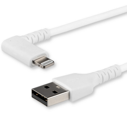 StarTech.com 3ft (1m) Durable USB A to Lightning Cable - White 90° Right Angled Heavy Duty Rugged Aramid Fiber USB Type A to Lig