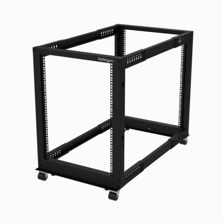 StarTech.com 4-Post 15U Mobile Open Frame Server Rack, Four Post 19" Network Rack with Wheels, Rolling Rack with Adjustable Dept