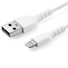 StarTech.com 3 foot (1m) Durable White USB-A to Lightning Cable - Heavy Duty Rugged Aramid Fiber USB Type A to Lightning Charger