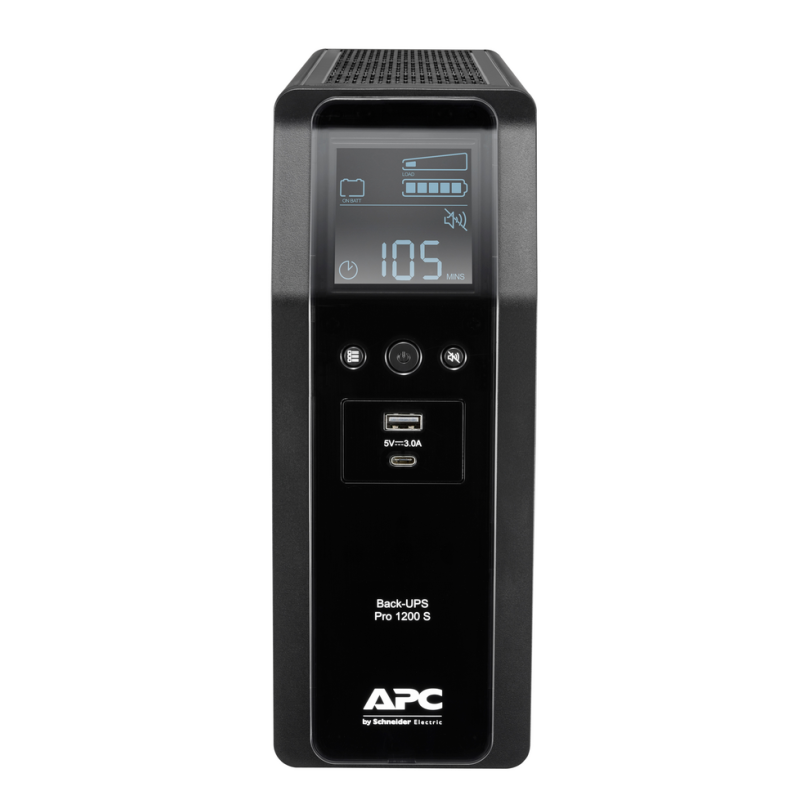 APC Back-UPS Pro, 1200VA/720W, Tower, 230V, 8x IEC C13 outlets, Sine Wave, AVR, USB Type A + C ports, LCD, User Replaceable Batt