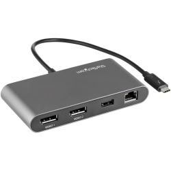 StarTech.com Thunderbolt 3 Mini Dock - Portable Dual Monitor Docking Station with DP 4K 60Hz, 1x USB-A Hub (USB 3.0/5 Gbps), GbE