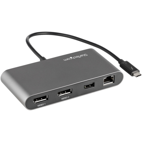 StarTech.com Thunderbolt 3 Mini Dock - Portable Dual Monitor Docking Station with DP 4K 60Hz, 1x USB-A Hub (USB 3.0/5 Gbps), GbE