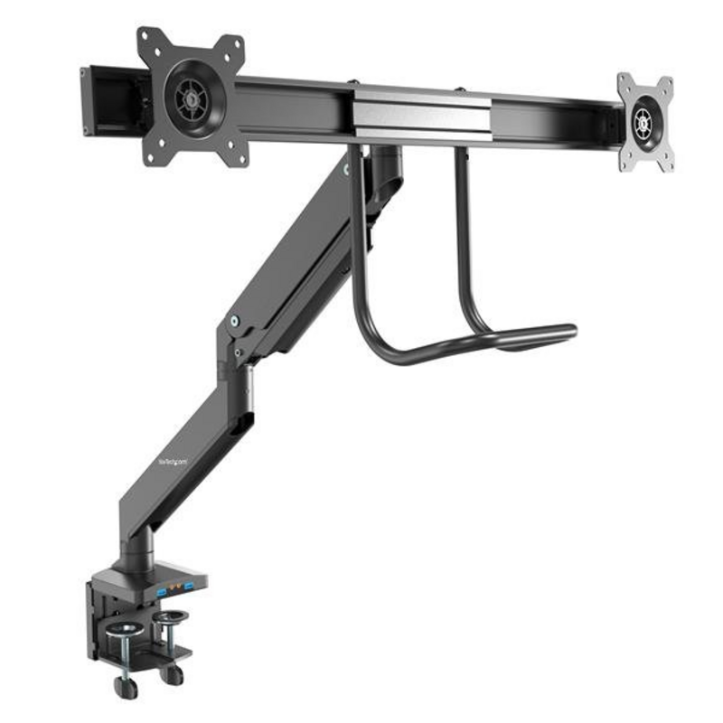 StarTech.com Desk Mount Dual Monitor Arm with USB & Audio - Slim Full Motion Adjustable Dual Monitor VESA Mount for up to 32" Di
