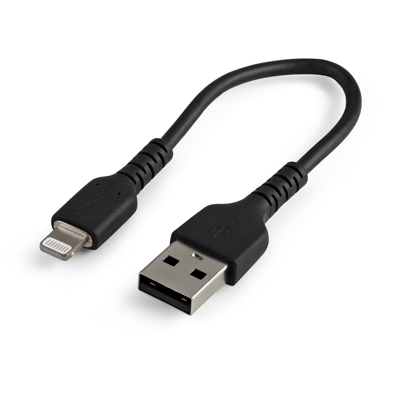 StarTech.com 6 inch (15cm) Durable Black USB-A to Lightning Cable - Heavy Duty Rugged Aramid Fiber USB Type A to Lightning Charg