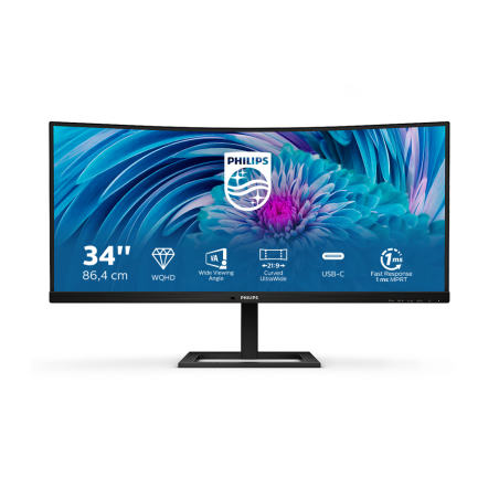 Philips E Line 346E2CUAE/00 computer monitor 86.4 cm (34") 3440 x 1440 pixels Wide Quad HD+ LCD Black