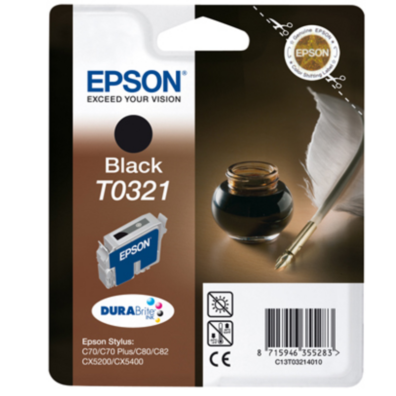 Epson Quill Singlepack Black T0321 DURABrite Ink