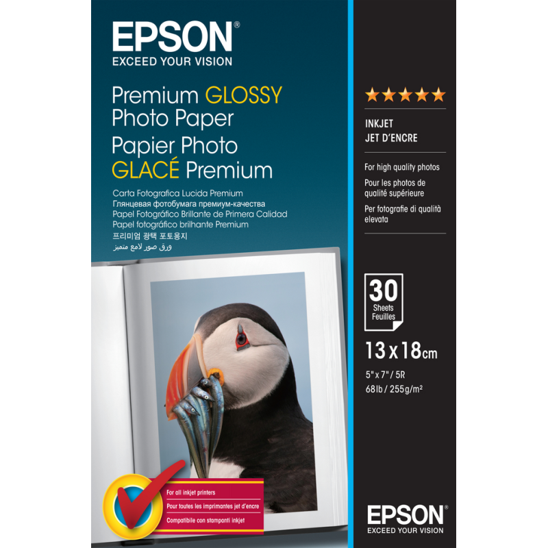 Epson Premium Glossy Photo Paper - 13x18cm - 30 Sheets White Premium-gloss
