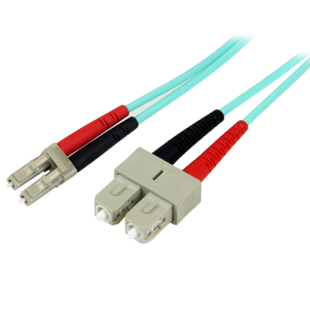 StarTech.com 5m (16.4ft) LC/UPC to SC/UPC OM3 Multimode Fiber Optic Cable, Full Duplex 50/125µm Zipcord Fiber Cable, 100G, Low I