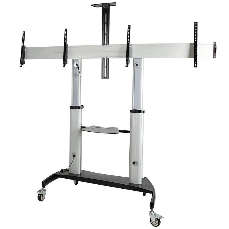 StarTech.com Dual TV Cart for 37-60in VESA TVs up to 110lb/50kg each - Height Adjustable TV Mount, Mobile Display Cart w/ Equipm