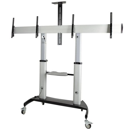 StarTech.com Dual TV Cart for 37-60in VESA TVs up to 110lb/50kg each - Height Adjustable TV Mount, Mobile Display Cart w/ Equipm