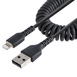 StarTech.com 50cm (20in) USB to Lightning Cable, MFi Certified, Coiled iPhone Charger Cable, Black, Durable TPE Jacket Aramid Fi