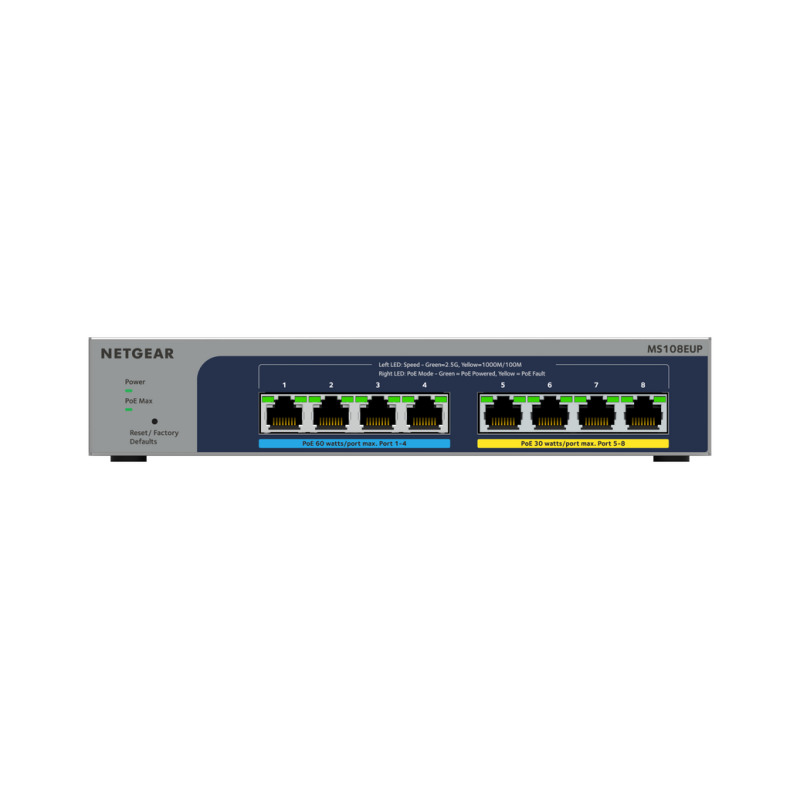 NETGEAR 8-port Ultra60 PoE++ Multi-Gigabit (2.5G) Ethernet Plus Switch Managed L2/L3 2.5G Ethernet (100/1000/2500) Power over Et