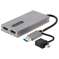 StarTech.com USB to Dual HDMI Adapter, USB A/C to 2x HDMI Displays (1x 4K30Hz, 1x 1080p), Integrated USB-A to C Dongle, 4in/11cm