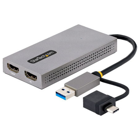 StarTech.com USB to Dual HDMI Adapter, USB A/C to 2x HDMI Displays (1x 4K30Hz, 1x 1080p), Integrated USB-A to C Dongle, 4in/11cm