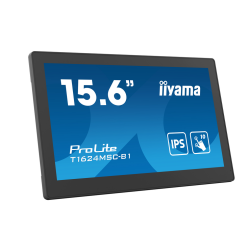 iiyama 15.6” Full HD PCAP 10pt touchscreen monitor with IPS panel technology, integrated media player and a hinged stand on the 