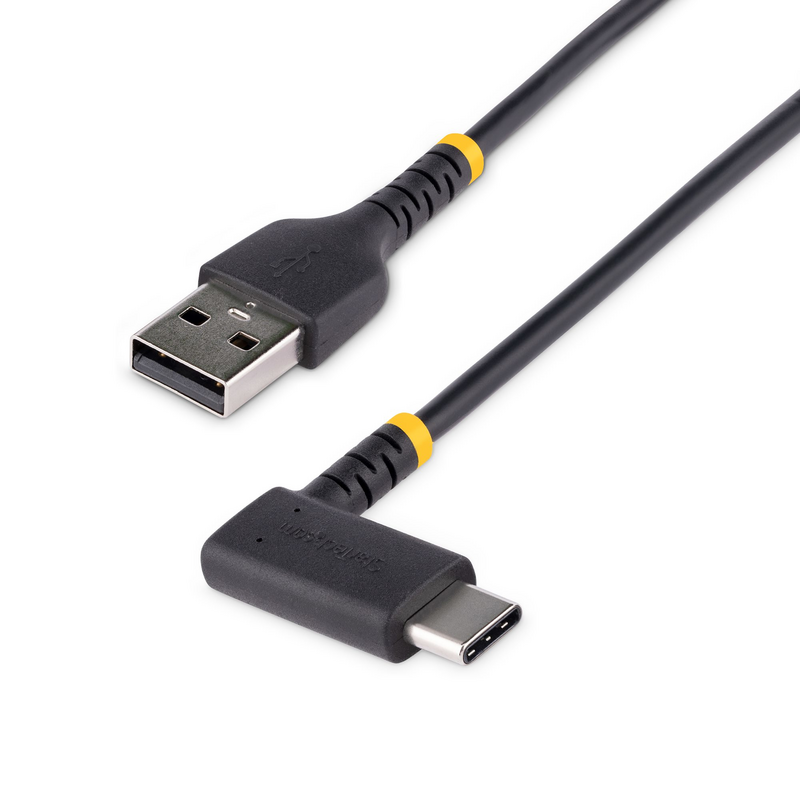 StarTech.com 3ft (1m) USB A to C Charging Cable Right Angle - Heavy Duty Fast Charge USB-C Cable - Black USB 2.0 A to Type-C - R