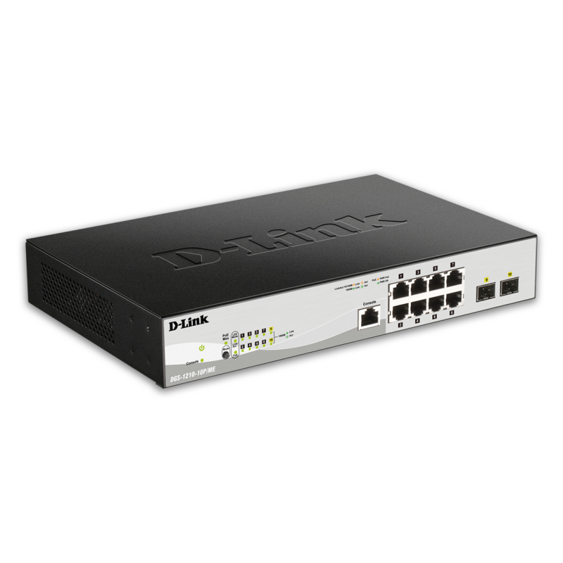 D-Link 8-Port 10/100/1000BASE-T PoE + 2-Port 1 Gbps SFP Ports Metro Ethernet Switch