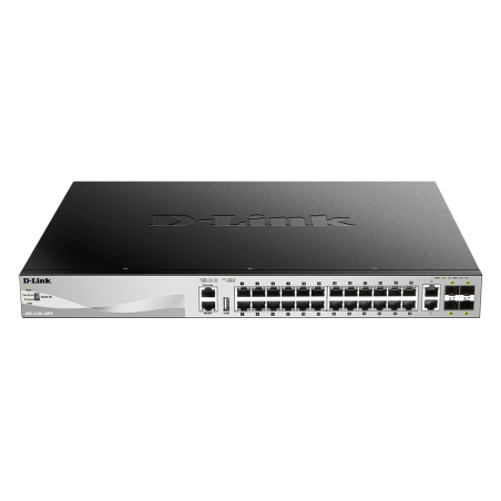 D-Link 24 x 10/100/1000BASE-T PoE ports (370W budget) Layer 3 Stackable Managed Gigabit Switch