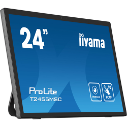 iiyama 24” multi-touch monitor with edge-to-edge glass, anti fingerprint coating , integrated webcam and a flexible stand