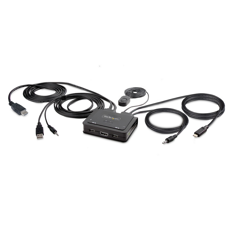 StarTech.com 2-Port Hybrid USB-C HDMI Cable KVM Switch, 4K 60Hz, Compact KVM with 6ft/1.8m USB-A/HDMI/Audio & 4ft/1.2m USB-C Int