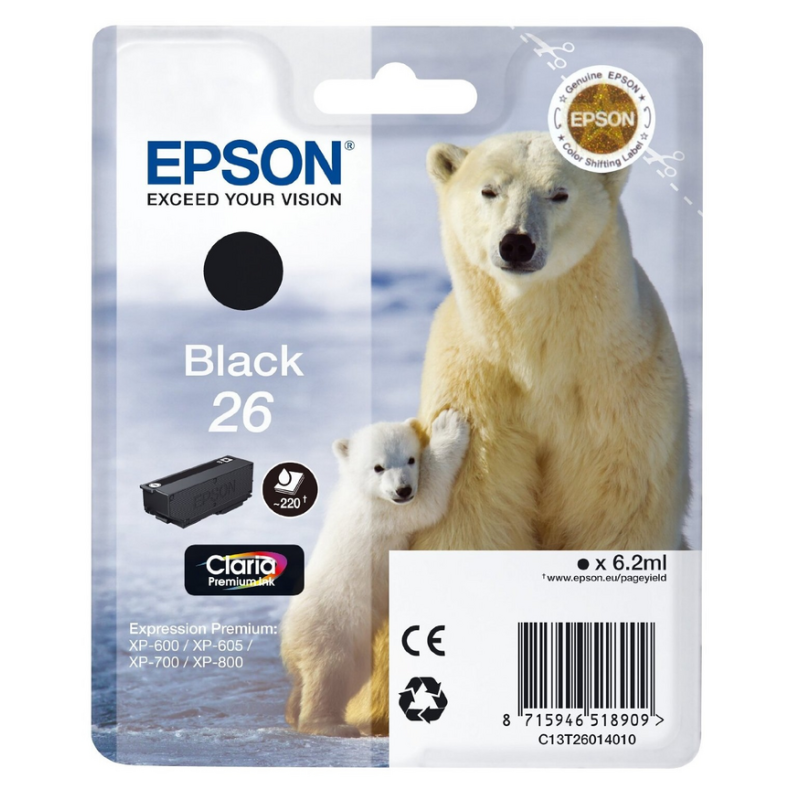 Epson Polar bear Singlepack Black 26 Claria Premium Ink