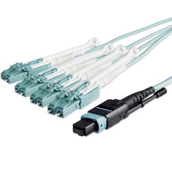 StarTech.com 10m (30ft) MTP(F)/PC to 4x LC/PC Duplex Breakout OM3 Multimode Fiber Optic Cable, OFNP Plenum, 40G Networks, Low In