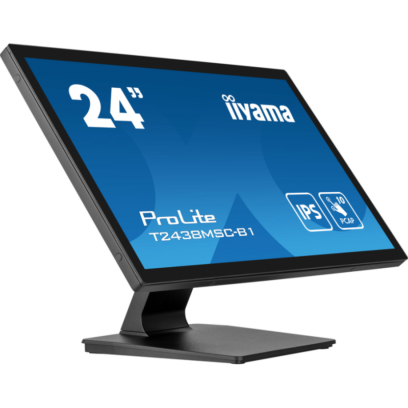 iiyama ProLite 23.8” 10pt Optical Bonded PCAP touchscreen monitor with IPS panel technology, edge-to-edge glass design, anti-fin