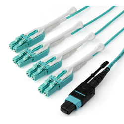 StarTech.com 3m (10ft) MTP(F)/PC to 4x LC/PC Duplex Breakout OM3 Multimode Fiber Optic Cable, OFNP Plenum, 40G Networks, Low Ins