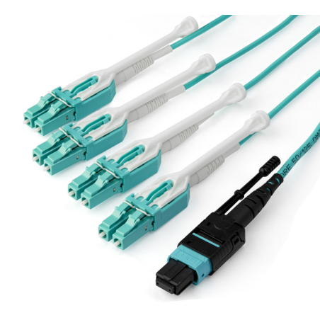 StarTech.com 3m (10ft) MTP(F)/PC to 4x LC/PC Duplex Breakout OM3 Multimode Fiber Optic Cable, OFNP Plenum, 40G Networks, Low Ins
