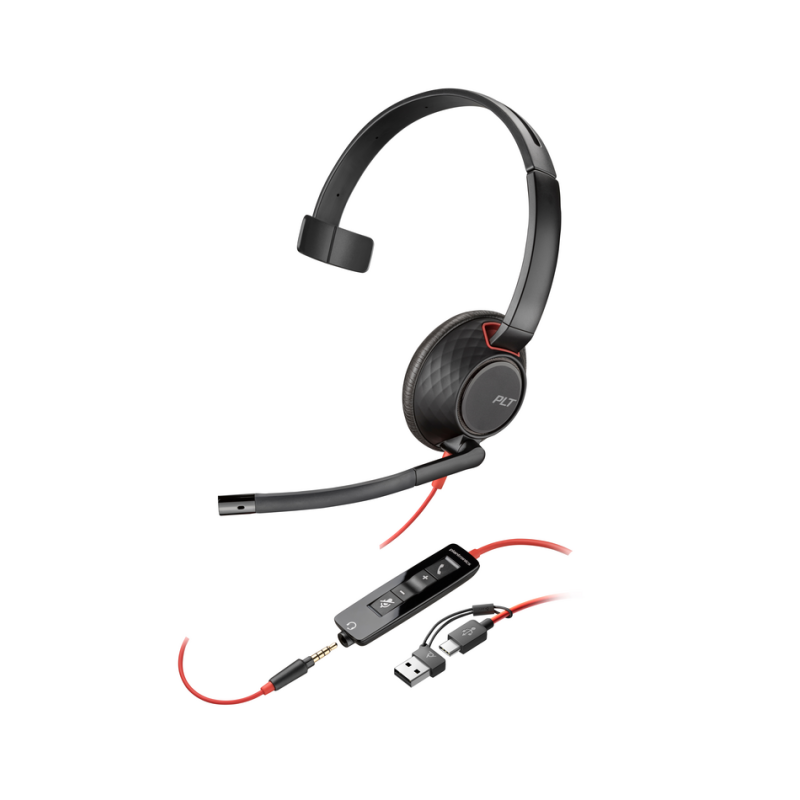 Poly Blackwire 5210 Monaural USB-C Headset +3.5mm Plug +USB-C/A Adapter (Bulk)