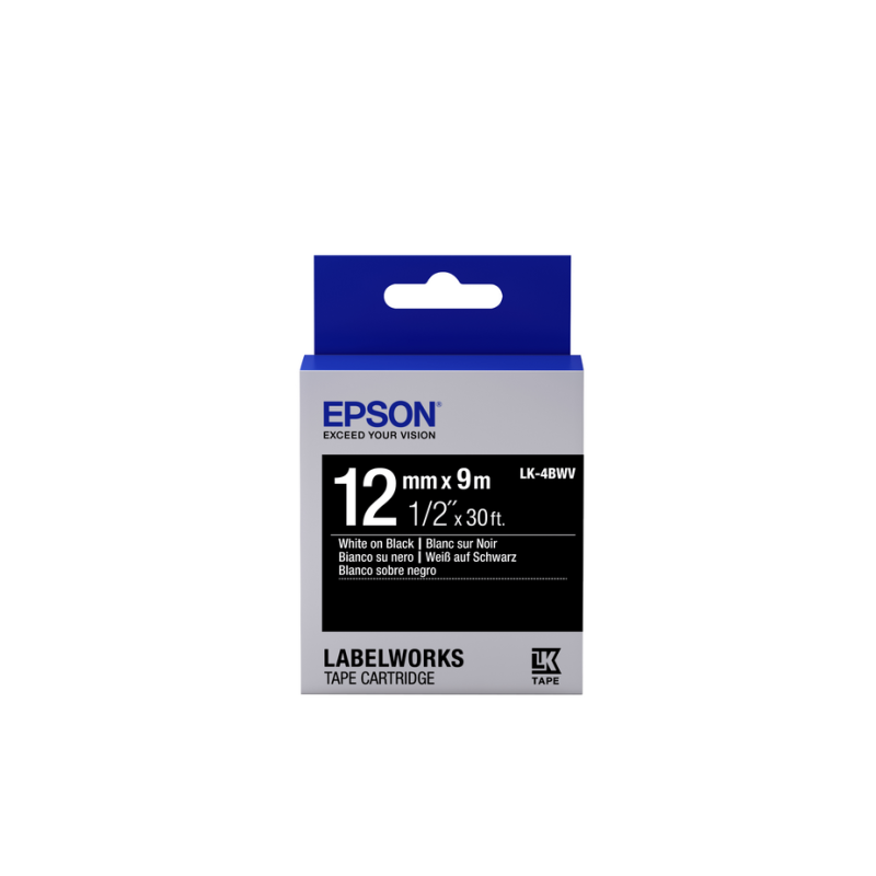 Epson Label Cartridge Vivid LK-4BWV White/Black Label Tape 12mm (9m)