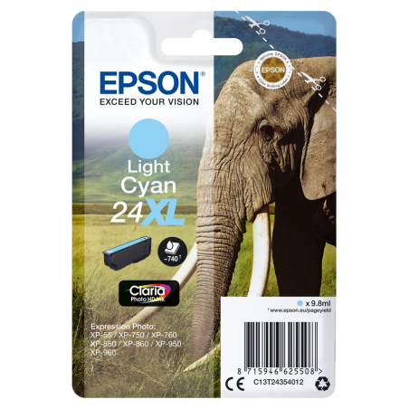Epson Elephant Singlepack Light Cyan 24XL Claria Photo HD Ink