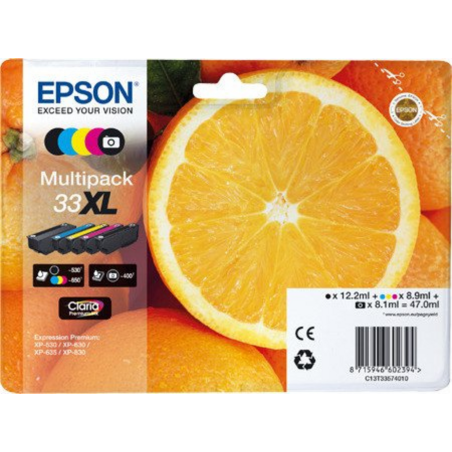 Epson Oranges 33XL CMYK/PHBK 5-pack ink cartridge 1 pc(s) Original High (XL) Yield Black, Cyan, Magenta, Photo black, Yellow