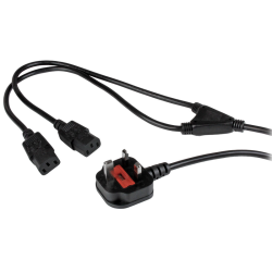 StarTech.com 6ft (2m) UK Computer Power Cable Y Splitter, 18AWG, BS 1363 to 2x C13, 10A 250V, Black Replacement AC Power Cord, K