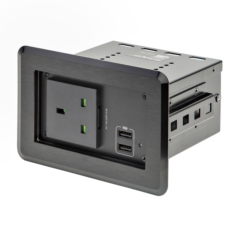 StarTech.com Conference Table Power Center with 1x CE Certified BS1363 AC Outlet & 2x USB BC 1.2 - Recessed In-Table/Desk Power 