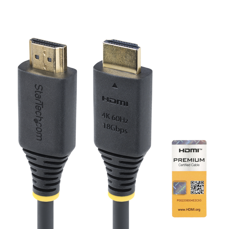 StarTech.com 1m (3.3ft) Premium Certified High Speed HDMI Cable, 4K 60Hz/1440p 144Hz, HDR10/HDCP 2.2/ARC, 18Gbps, UHD HDMI 2.0 C