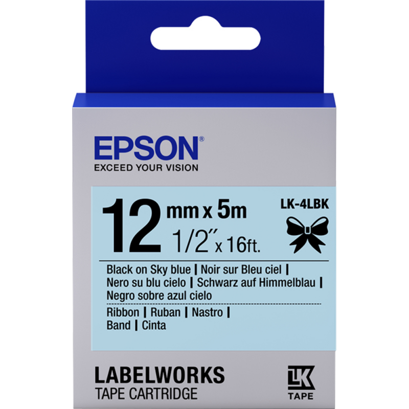 Epson Label Cartridge Satin Ribbon LK-4LBK Black/Sky Blue 12mm (5m)
