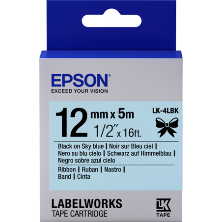 Epson Label Cartridge Satin Ribbon LK-4LBK Black/Sky Blue 12mm (5m)