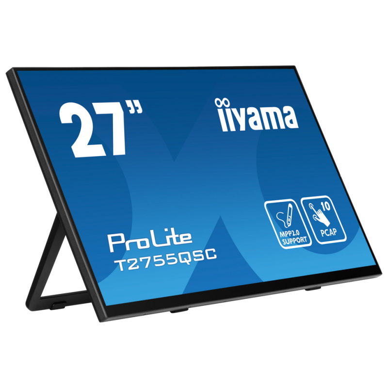 iiyama ProLite 27” Optical Bonded PCAP 10pt IPS Touchscreen monitor with edge-to-edge glass, active stylus support (MPP 2.0), an