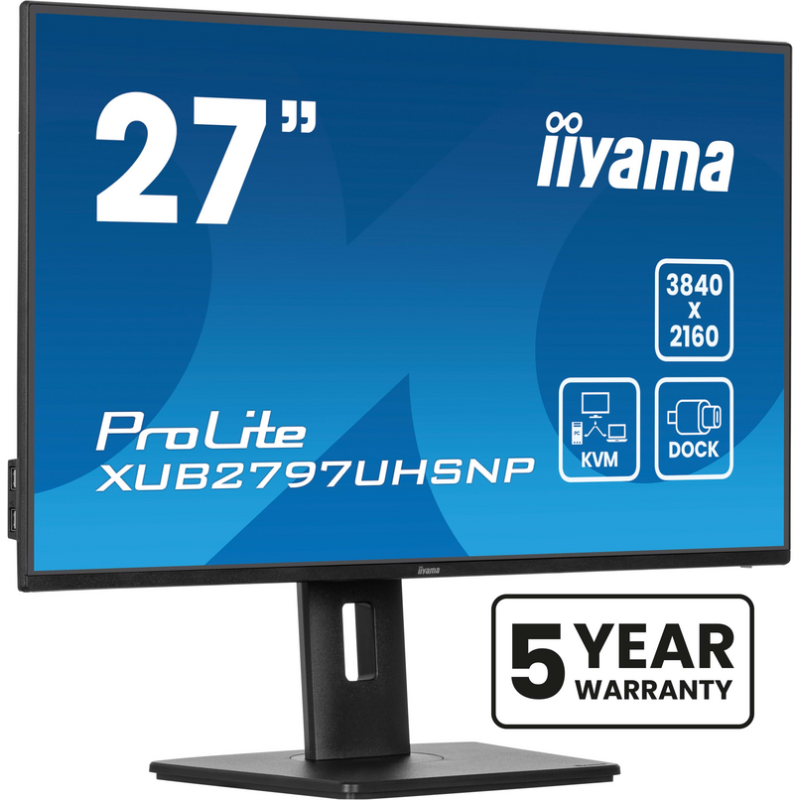 iiyama ProLite 27’’ 4K IPS technology panel with RJ45 (LAN), KVM Switch and USB-C Dock with 96W power delivery