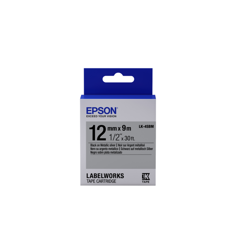 Epson Label Cartridge Metallic LK-4SBM Black/Silver 12mm (9m)