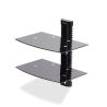 StarTech.com Dual Floating Wall-Mounted AV Shelves, Adjustable Height Shelf For Under TV, Organize A/V Equipment On Black Temper