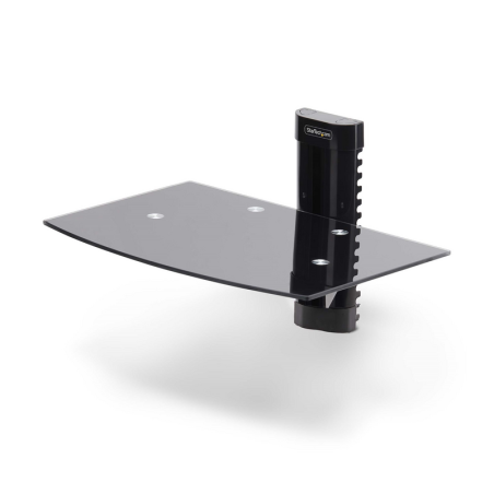 StarTech.com Floating Wall-Mounted AV Shelf, Adjustable Height Shelf For Under TV, Organize A/V Equipment On Black Tempered Glas