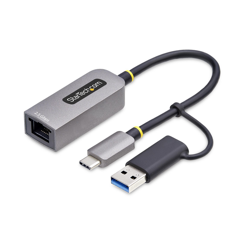 StarTech.com 2.5GbE USB-C to Ethernet Adapter with USB-A Converter, NBASE-T NIC, USB 3.0 Type-C 2.5/1G Multi Speed Network, Thun