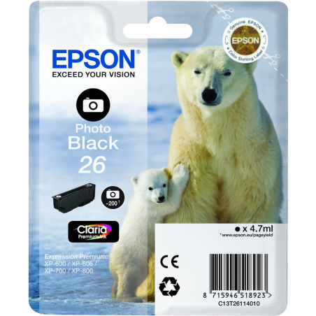 Epson Polar bear Singlepack Photo Black 26 Claria Premium Ink