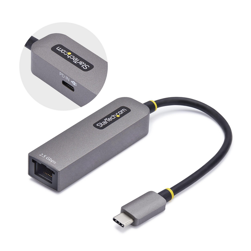 StarTech.com 2.5GbE USB-C to Ethernet Adapter, 100W PD Pass-Through, NBASE-T NIC, USB 3.0 Type-C 2.5/1G Multi Speed Network, Thu