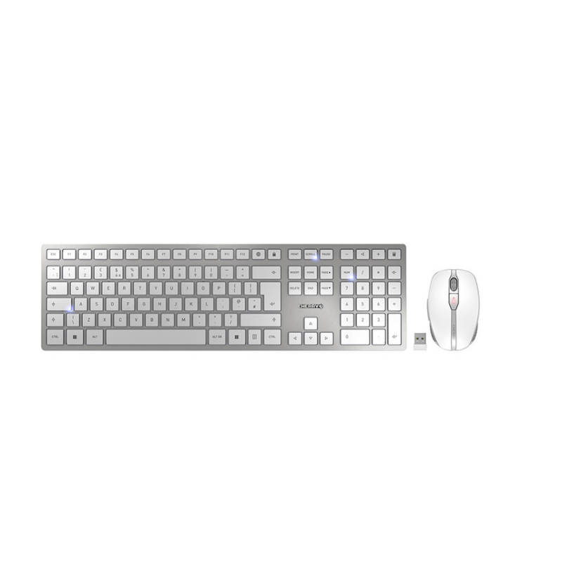 CHERRY DW 9100 SLIM keyboard Mouse included Universal RF Wireless + Bluetooth QWERTY UK English Silver