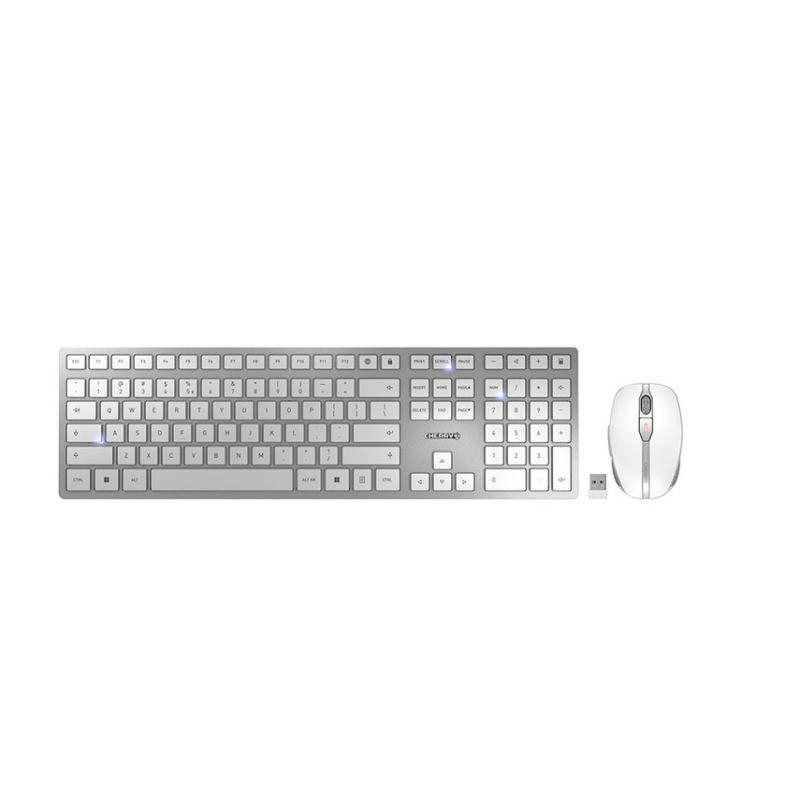 CHERRY DW 9100 SLIM keyboard Mouse included Universal RF Wireless + Bluetooth QWERTY US English Silver